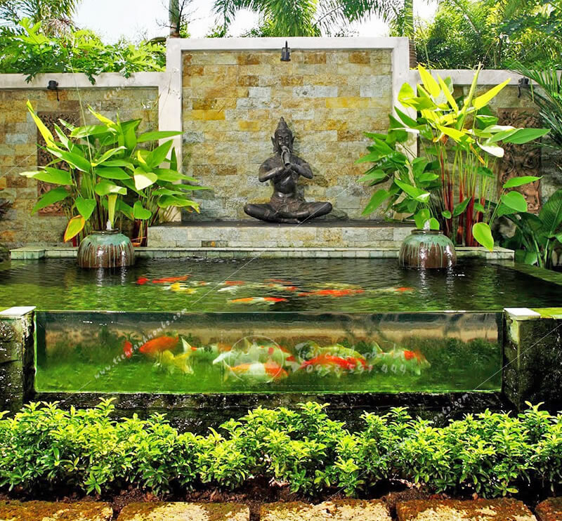 Thi công hồ cá koi bằng kính nổi đẹp